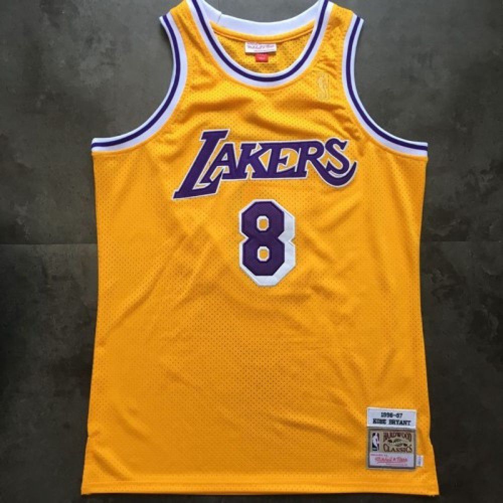 Men's Los Angeles Lakers Kobe Bryant #8 Throwback Yellow 1996-97 Hardwood Classics Jersey-Pro Kit Vault | Brand New 26/27 Sports Jerseys
